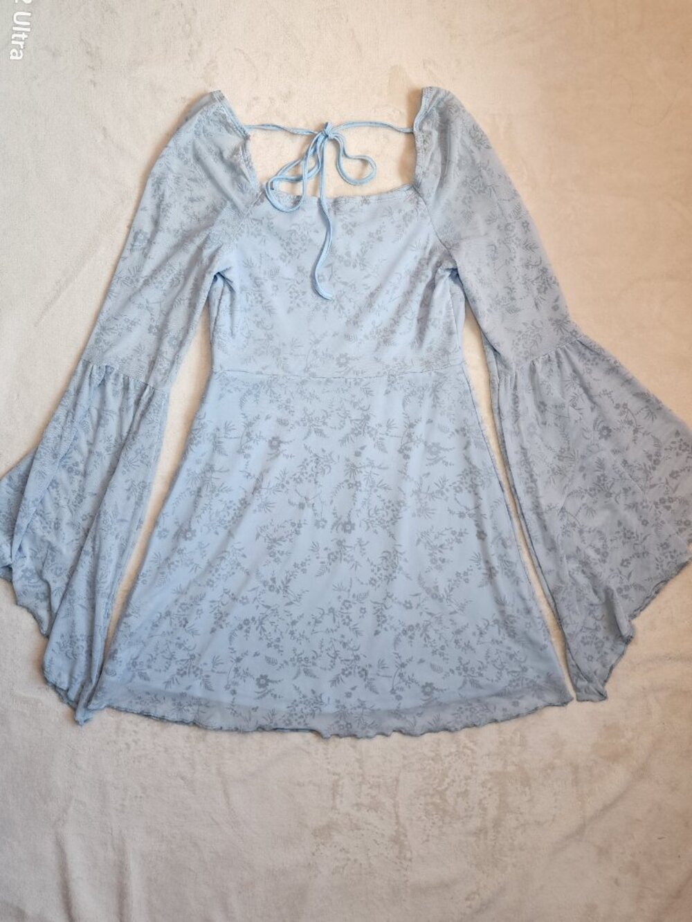 Light Blue Floral Bell Sleeve Whimsical Dress Fairycore - Picture 8 of 9